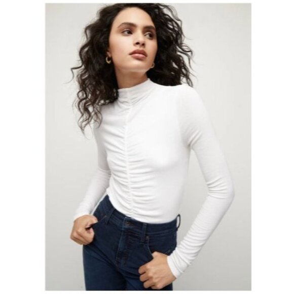 Veronica Beard Jeans White Ruched turtleneck Long Sleeve Top size large - Picture 1 of 7